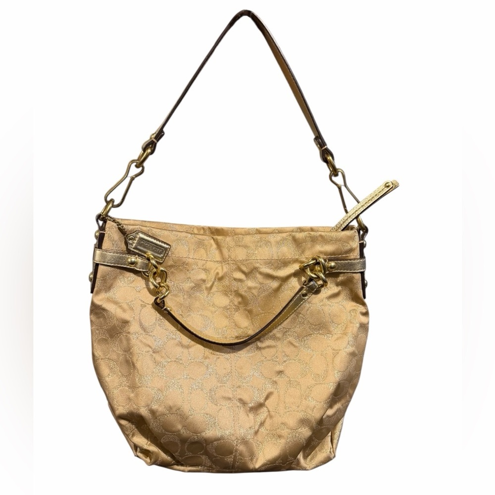 Coach Signature Brooke Hobo Bag Metallic Gold Sateen Gold Hardware Hang Tag